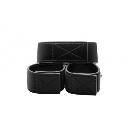 Чёрный двусторонний ошейник с наручниками Reversible Collar and Wrist Cuffs