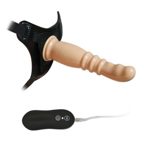 Телесный страпон с вибрацией 10Mode Vibrations Harness-G spot Dong - 18,7 см.